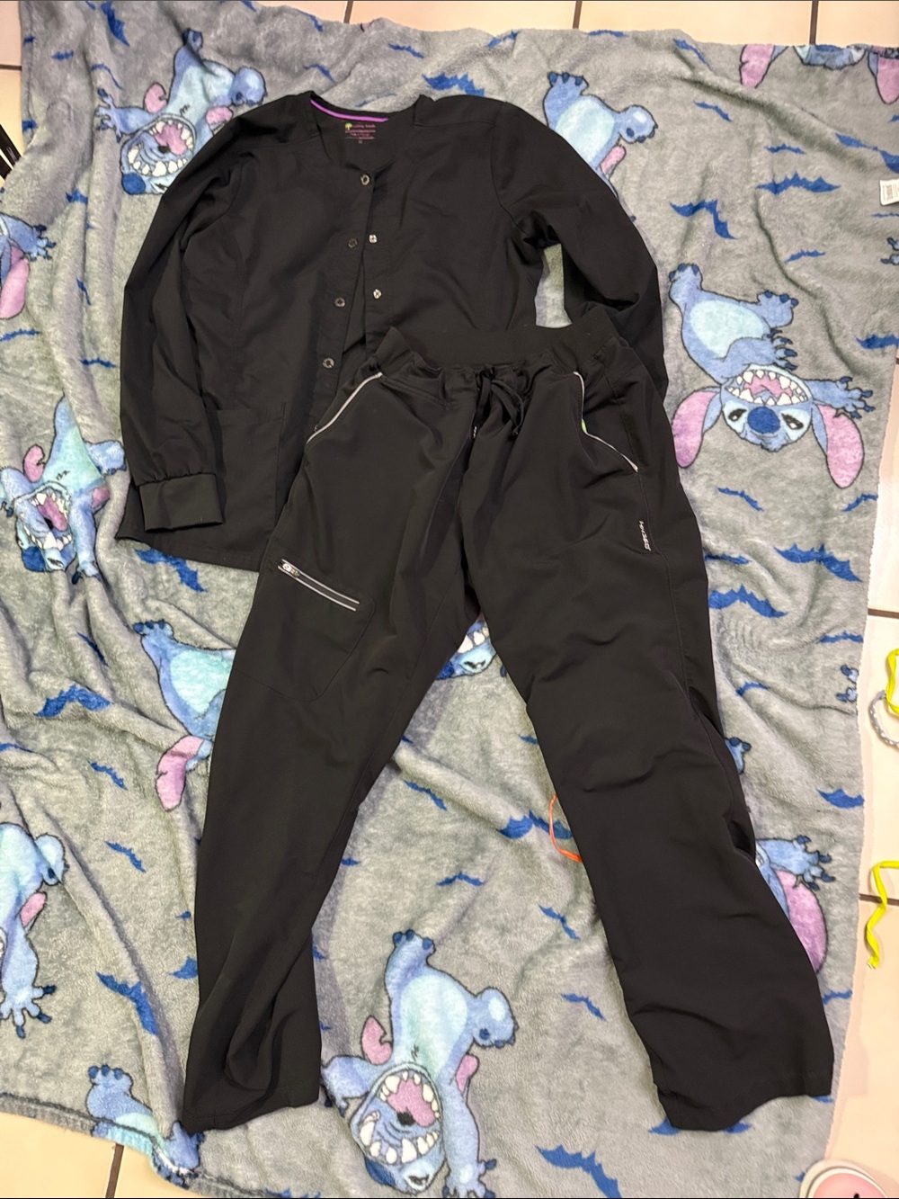 healing hands Black Snap-Front Medical Scrub Jacket & Jogger Set
